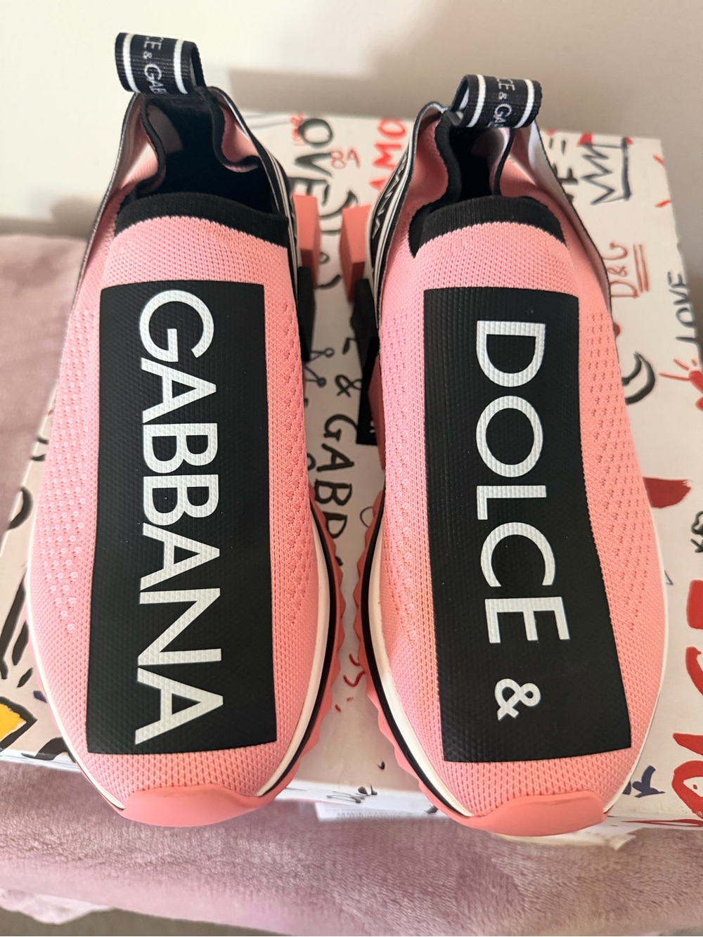 Dolce & Gabbana  Pink Logo Slip-On Sneakers